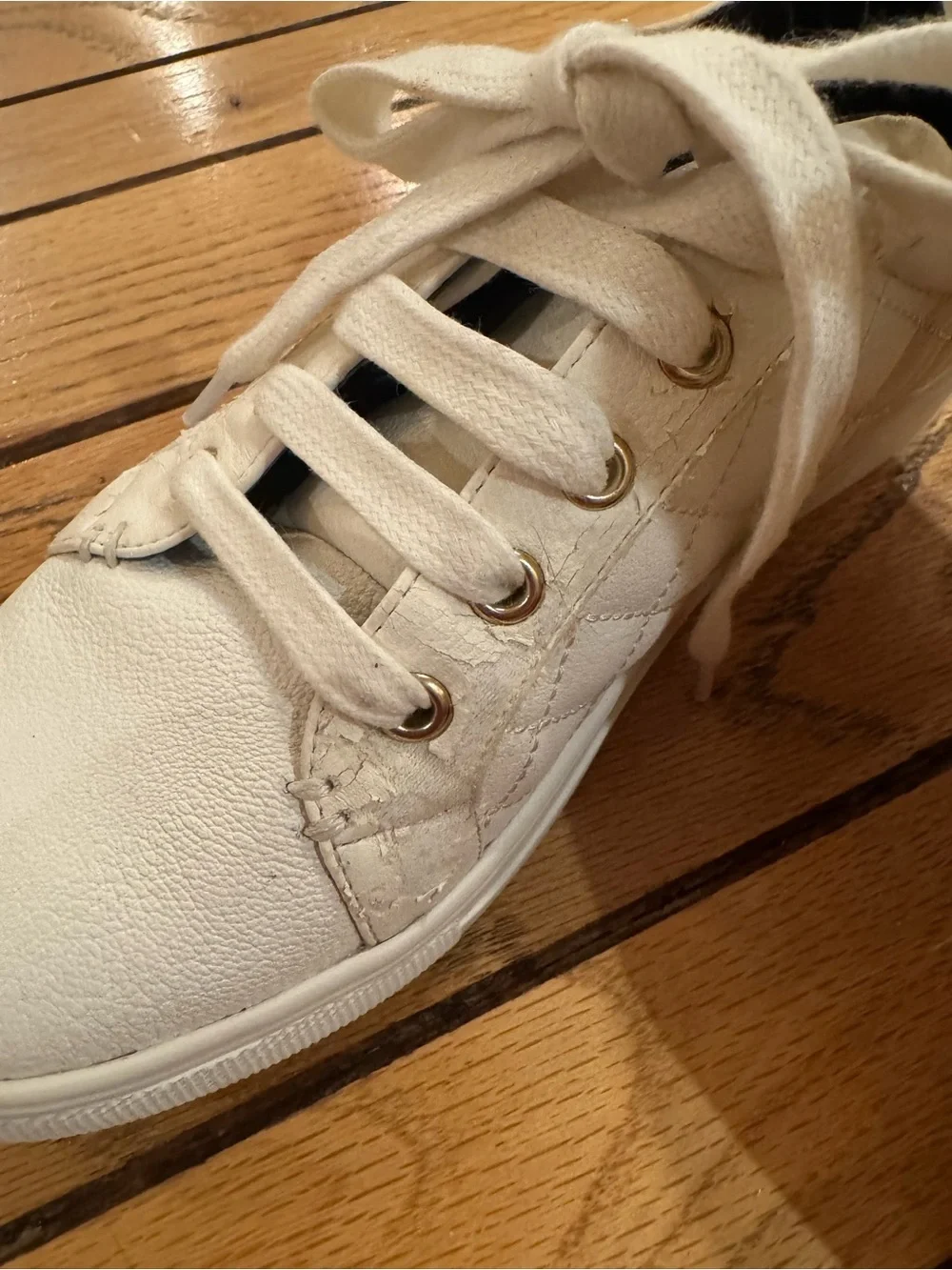 Kurt Geiger Quilted White Lace-Up Sneakers with Red Heel Tab